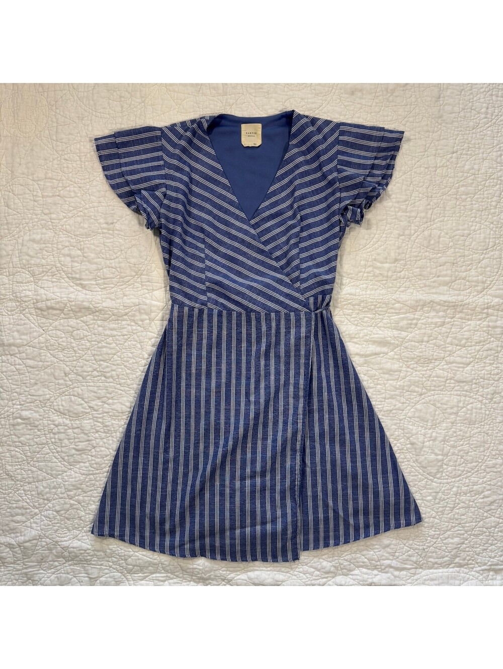 Harper Heritage Blue and White Stripe Fit & Flare Wrap Dress Size small